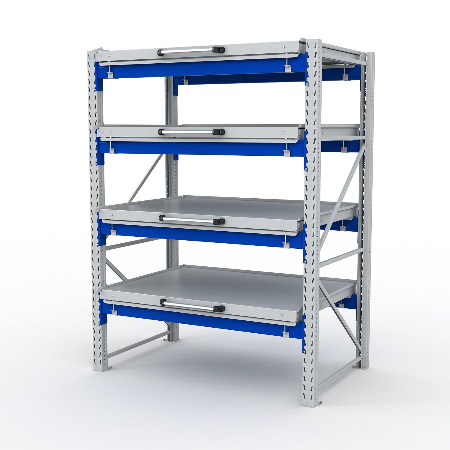 ER-00023585 Стеллаж с выкатными платформами S-HEAVY 1000/1300 (4 яруса хранения)